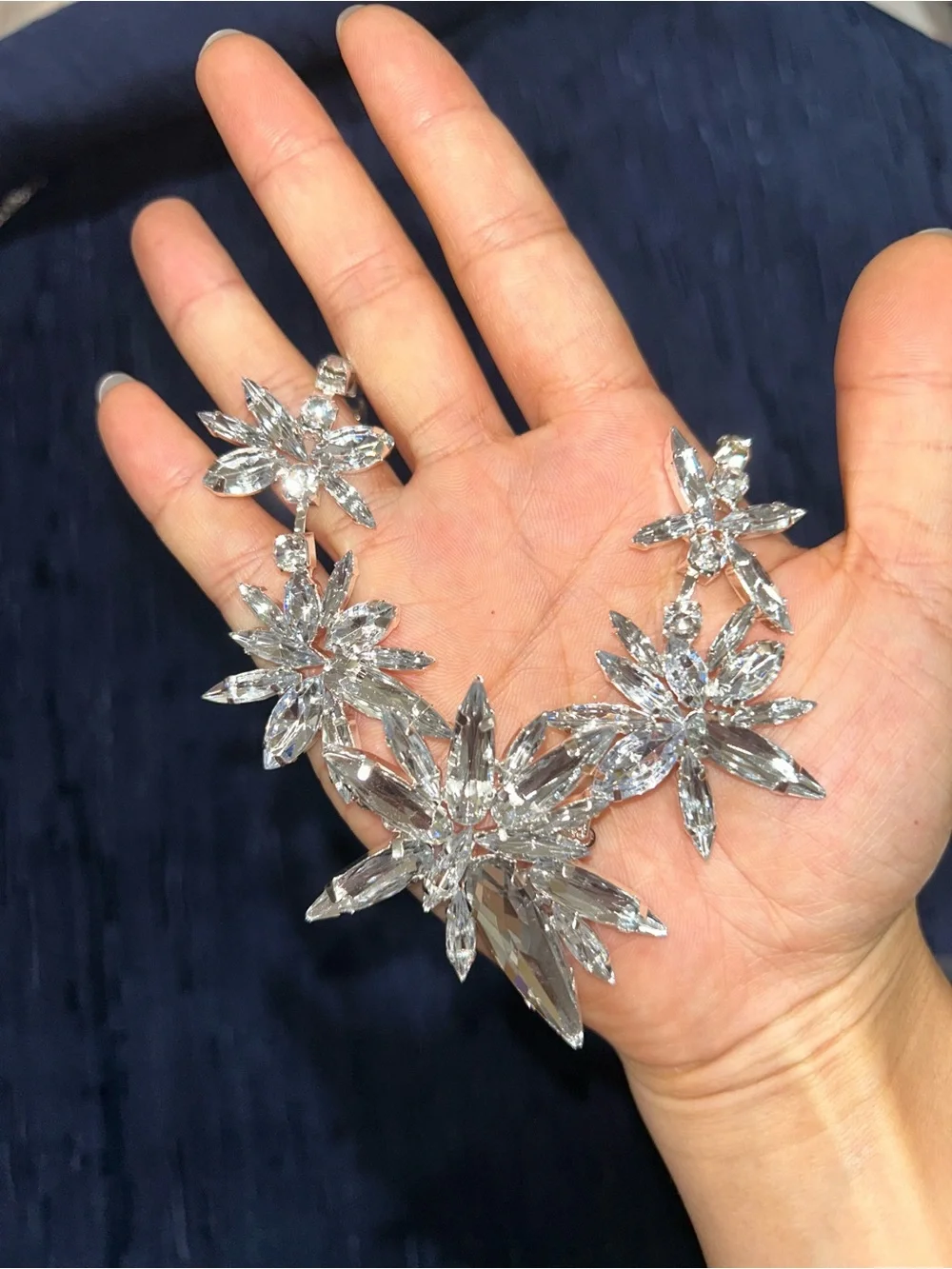 Crystal Floral Statement Necklace - Silver